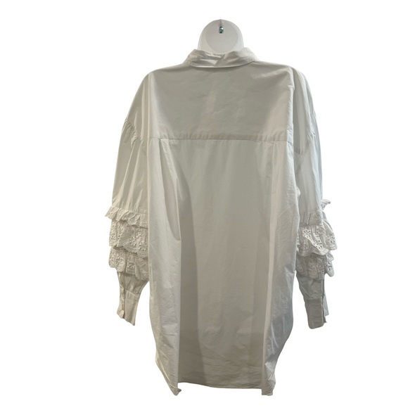Zara White Long Sleeve Lace Ruffle Sleeve Oversized Shirt XL - Picture 5 of 9